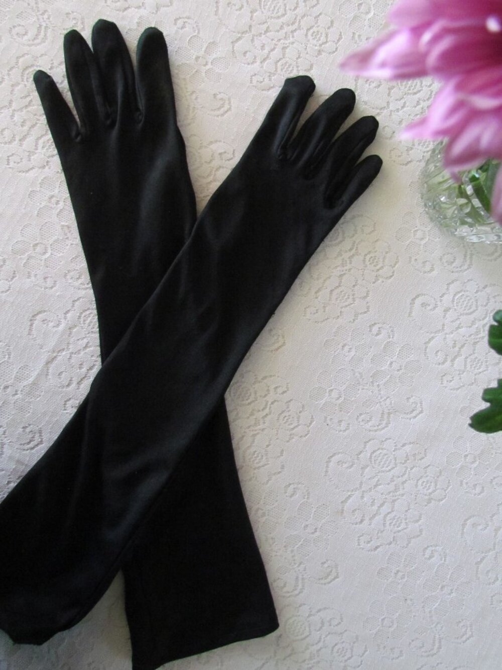 LONG BLACK GLOVES, ELBOW LENGTH GLAM COSTUME STRETCH GLOVES, FIT MOST